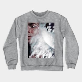 Portrait, digital collage, special processing. Men looking. Behind light. Very grainy on close, but so beautiful. White, pink. Crewneck Sweatshirt